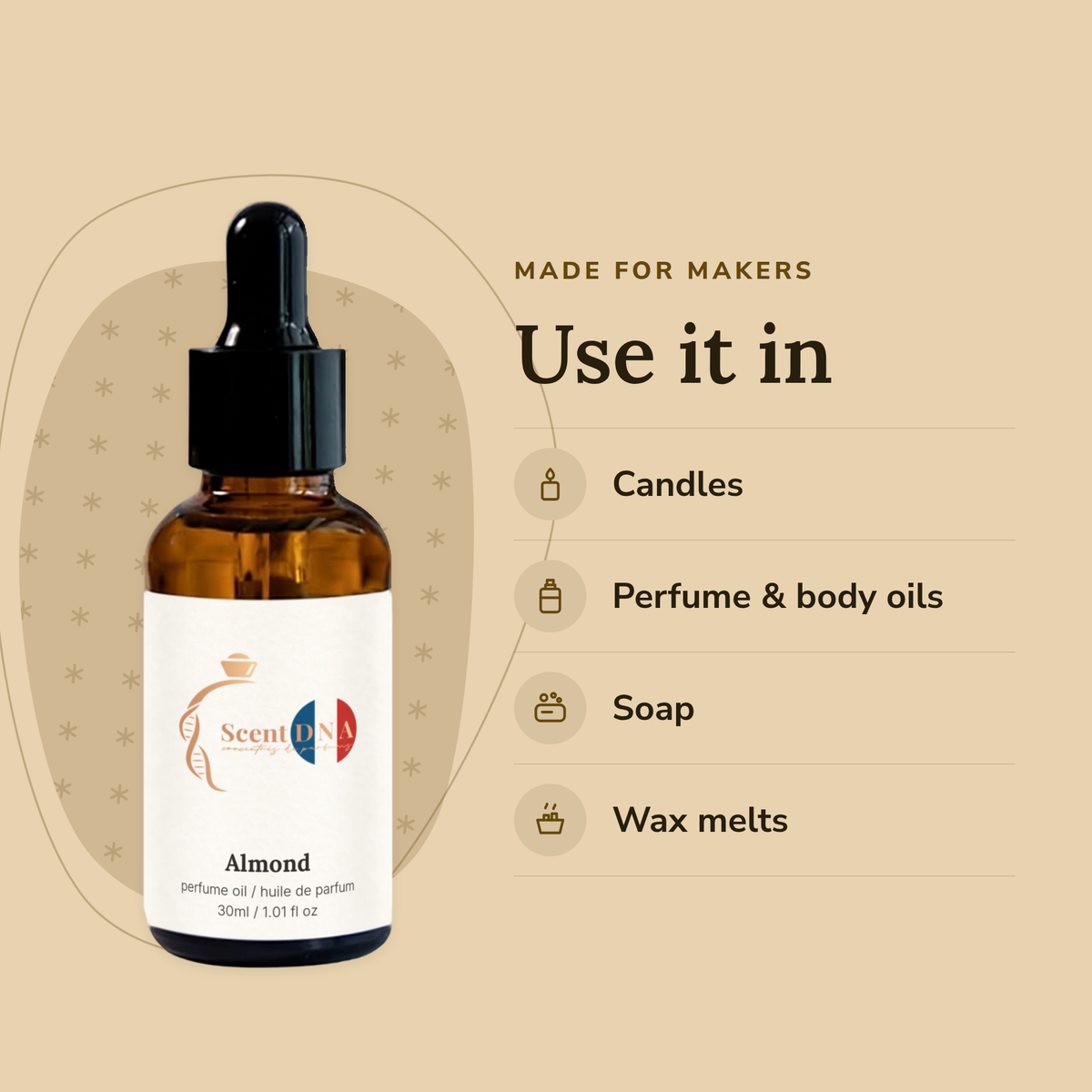 Almond Perfume Oil uses: candles, perfume & body oils, soap, wax melts