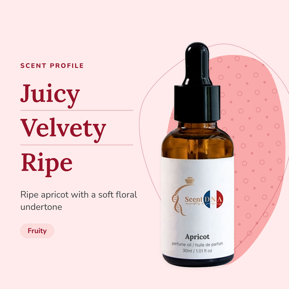 Apricot Perfume Oil scent profile: juicy, velvety, ripe. Ripe apricot with a soft floral undertone