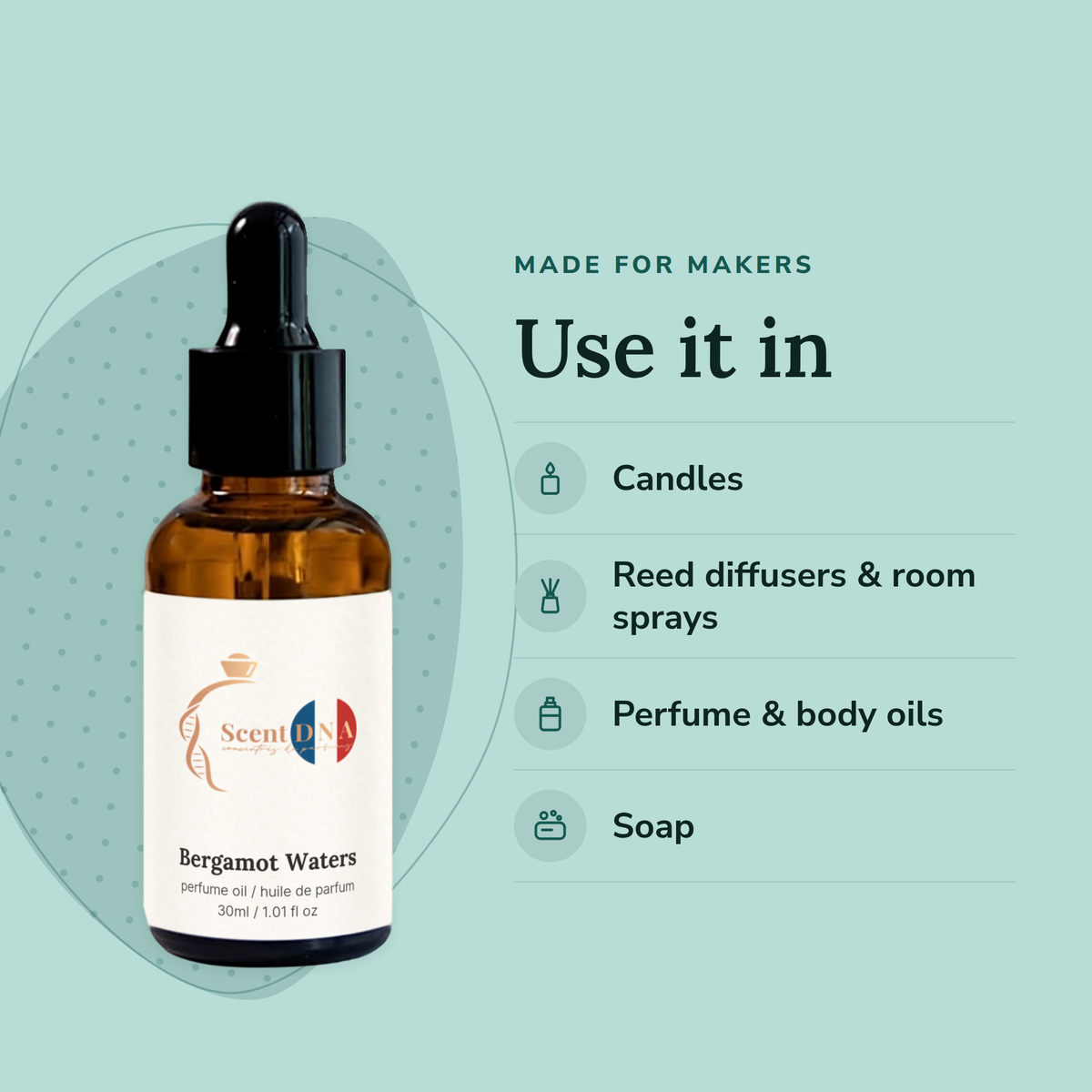 Bergamot Waters Fragrance Oil uses: candles, reed diffusers & room sprays, perfume & body oils, soap