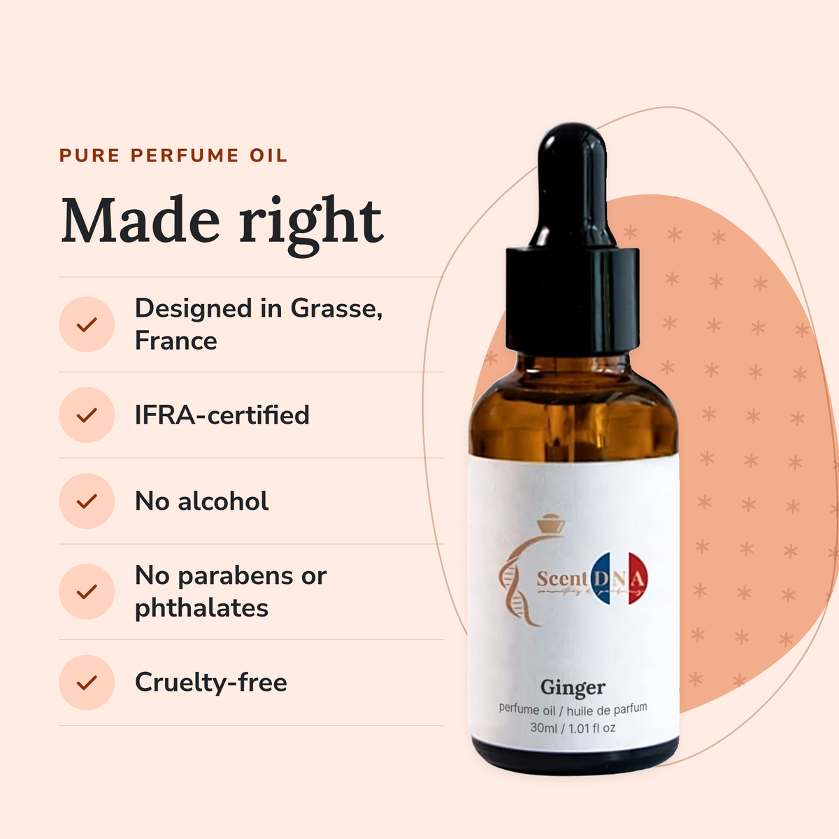 Ginger Perfume Oil: designed in Grasse, IFRA-certified, no alcohol, no parabens or phthalates, cruelty-free