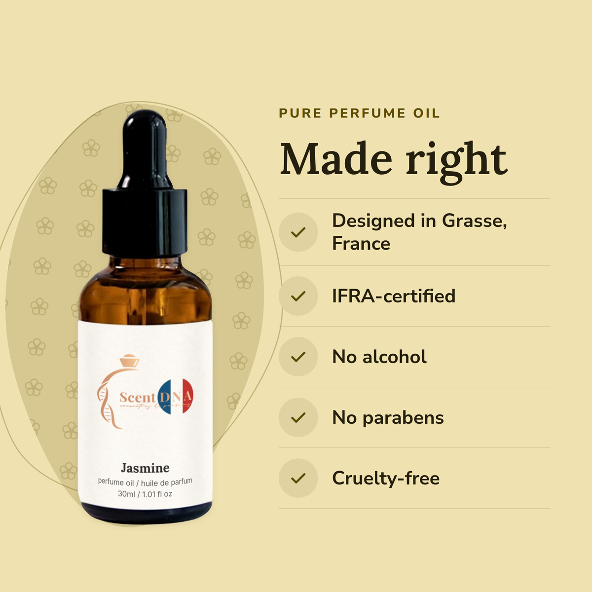 Jasmine Perfume Oil: designed in Grasse, IFRA-certified, no alcohol, no parabens, cruelty-free