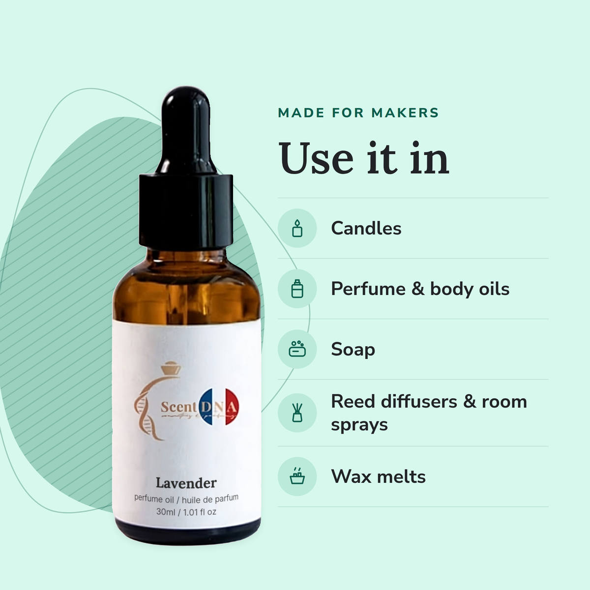 Lavender Perfume Oil uses: candles, perfume & body oils, soap, reed diffusers & room sprays, wax melts