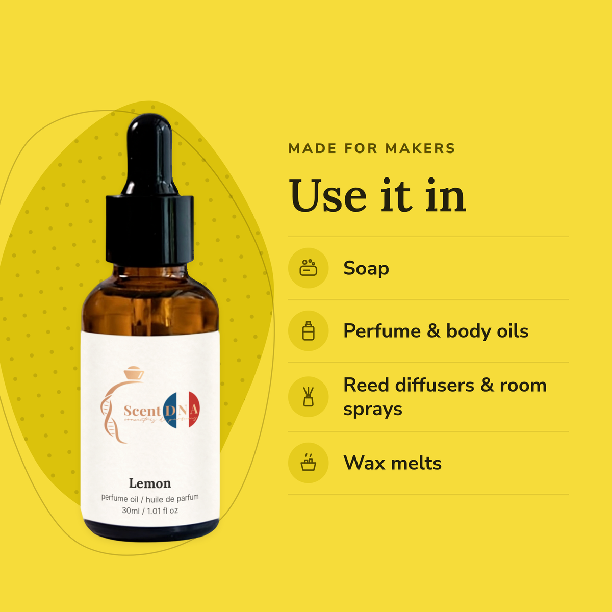 Lemon Perfume Oil uses: soap, perfume & body oils, reed diffusers & room sprays, wax melts
