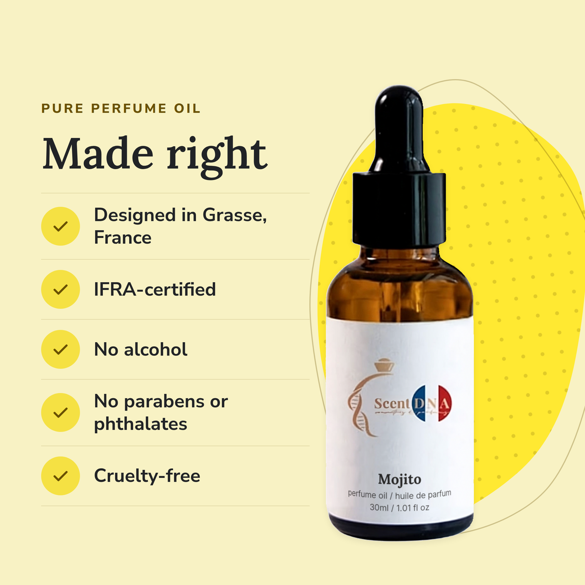 Mojito Perfume Oil: designed in Grasse, IFRA-certified, no alcohol, no parabens or phthalates, cruelty-free