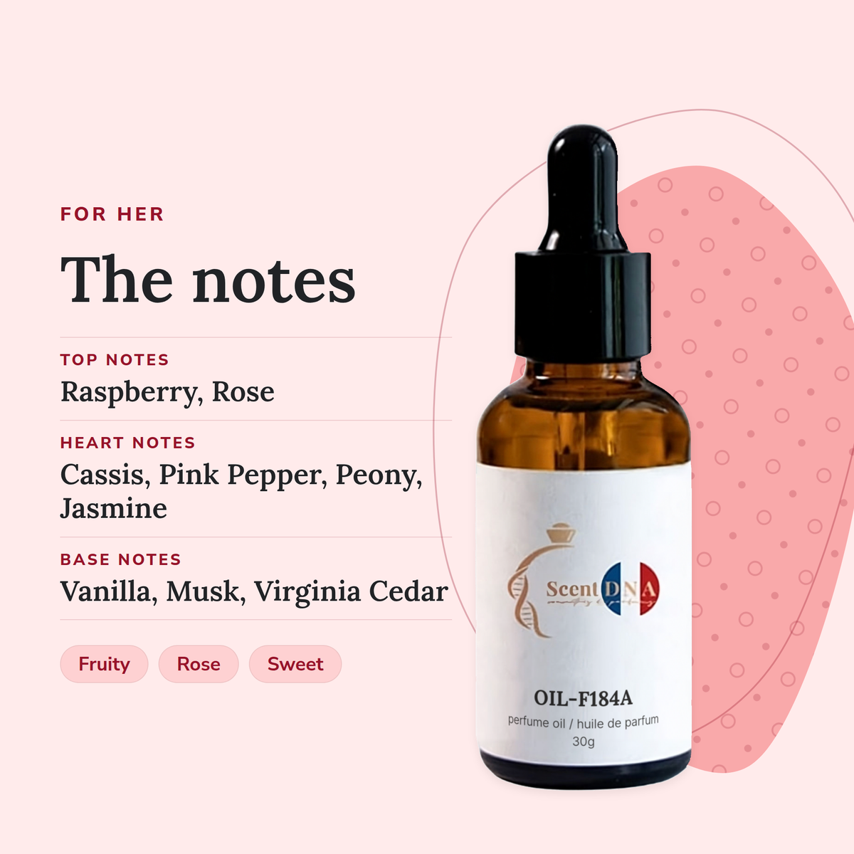 Scent DNA Inspired Perfume Oil inspired by Tresor Midnight Rose (Lancôme), notes: top raspberry, rose; heart cassis, pink…