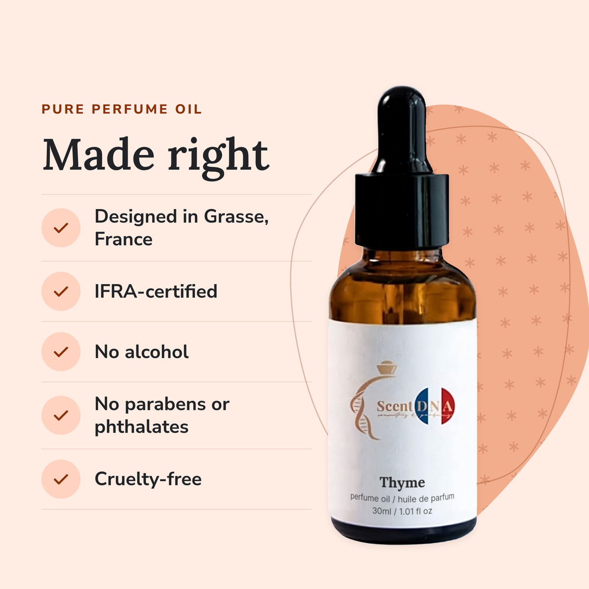 Thyme Perfume Oil: designed in Grasse, IFRA-certified, no alcohol, no parabens or phthalates, cruelty-free