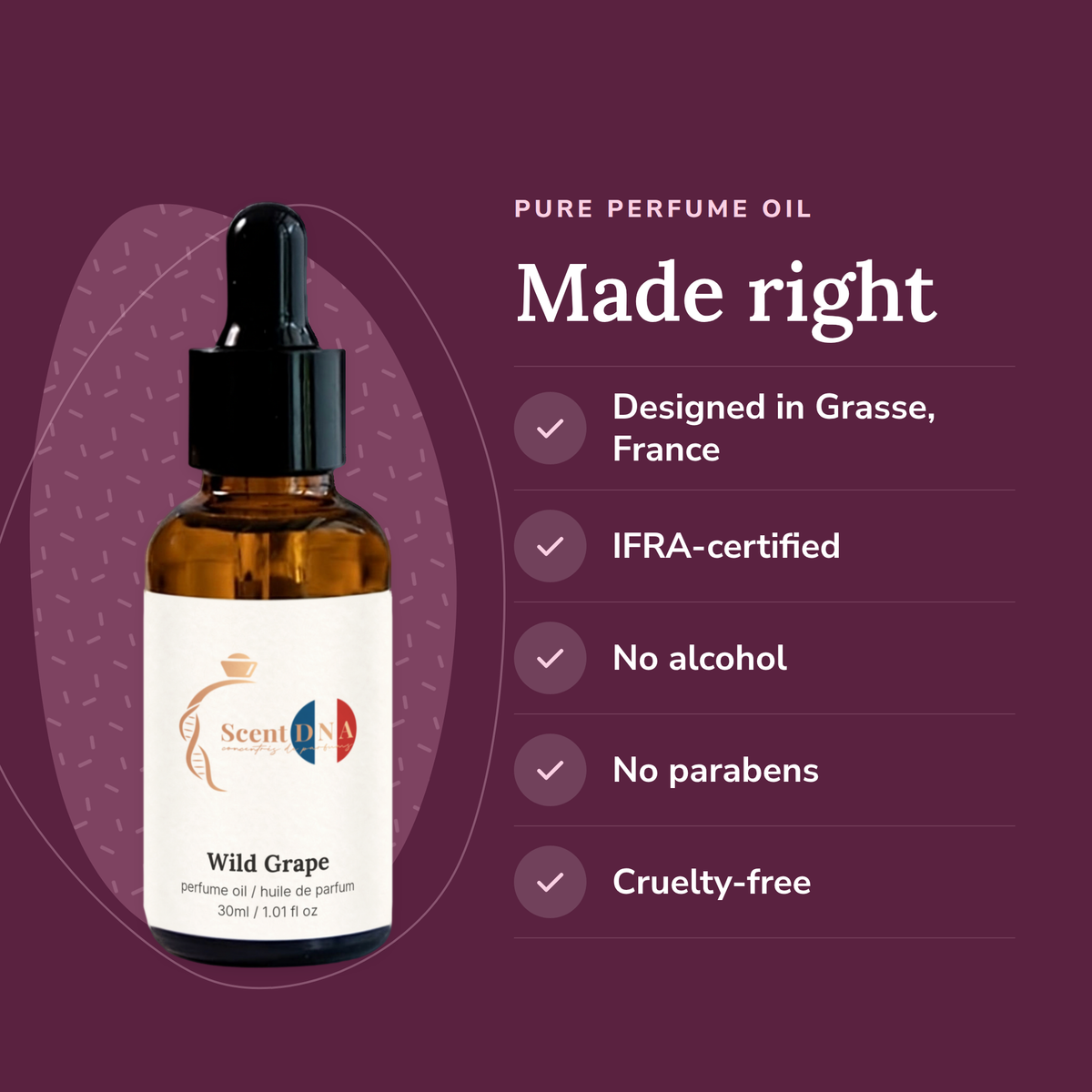 Wild Grape Perfume Oil: designed in Grasse, IFRA-certified, no alcohol, no parabens, cruelty-free