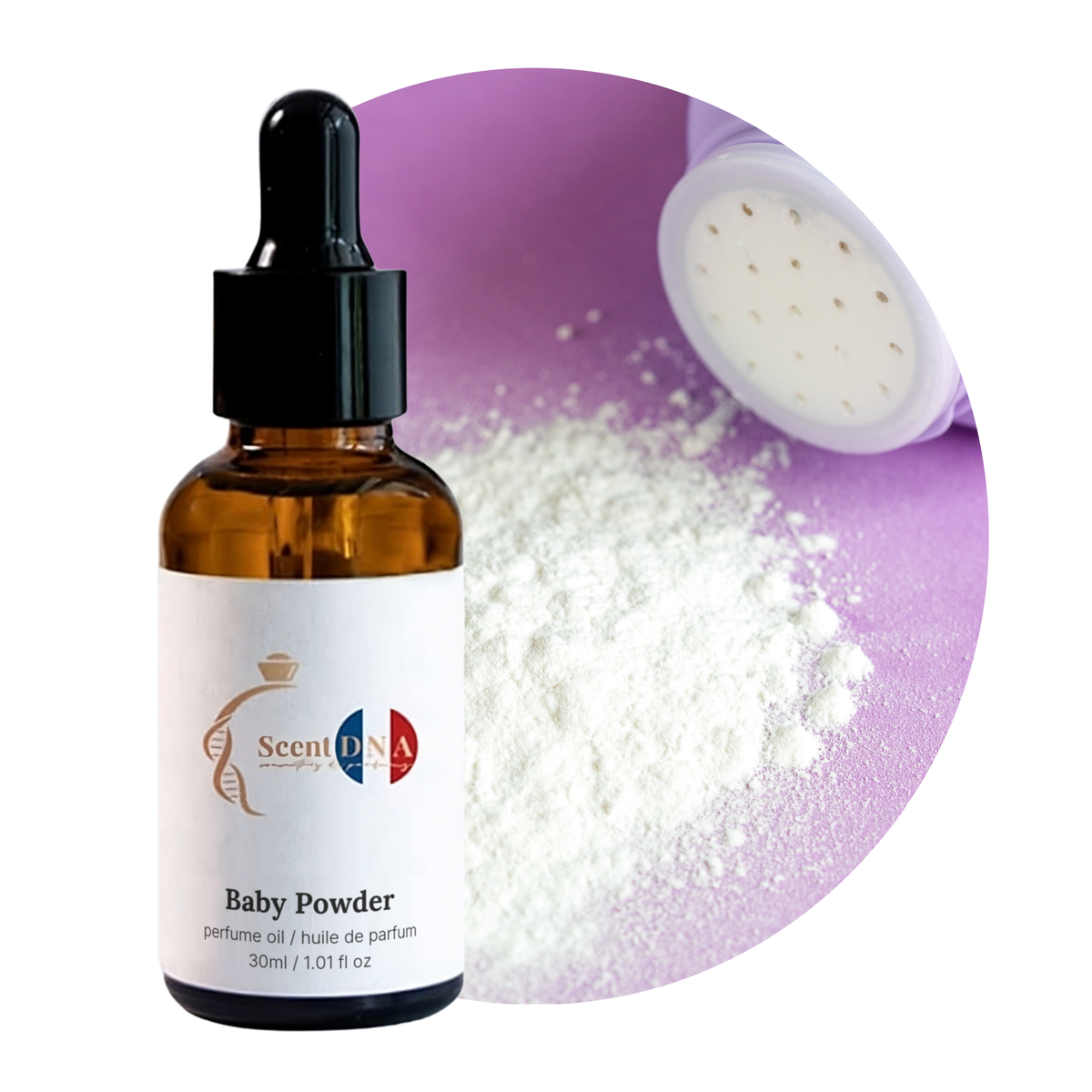 Baby Powder Perfume Oil, 30ml amber glass dropper bottle by Scent DNA