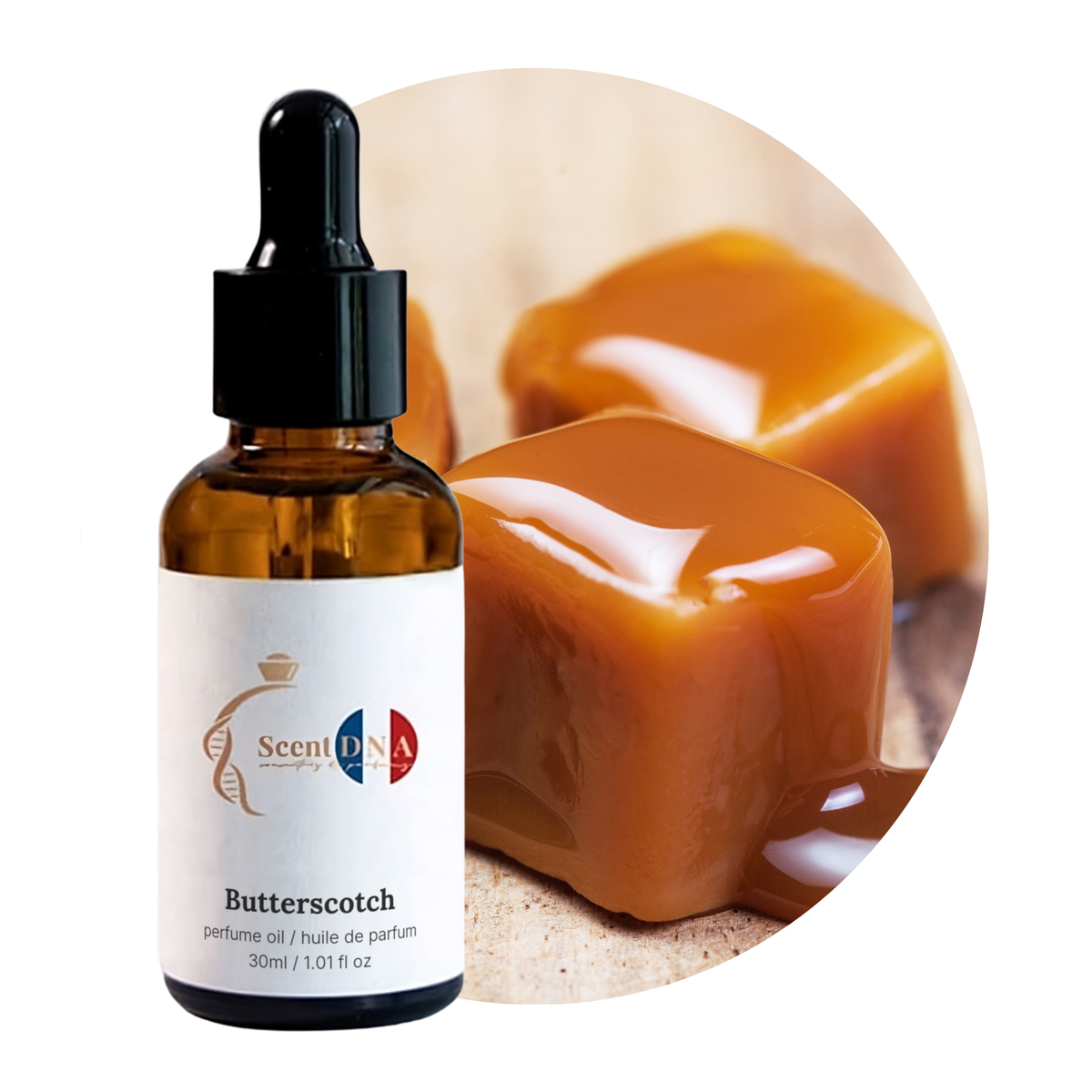 Butterscotch Perfume Oil, 30ml amber glass dropper bottle by Scent DNA
