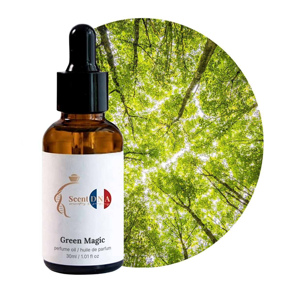 Green Magic Perfume Oil, 30ml amber glass dropper bottle by Scent DNA
