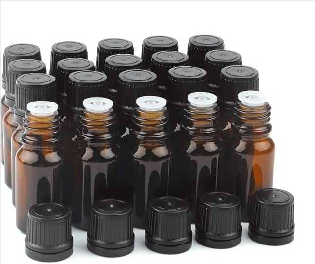 10 ml Amber Glass Bottles for Essential Oils - 20 Pcs -  Refillable