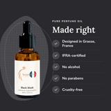 Black Musk Perfume Oil: designed in Grasse, IFRA-certified, no alcohol, no parabens, cruelty-free