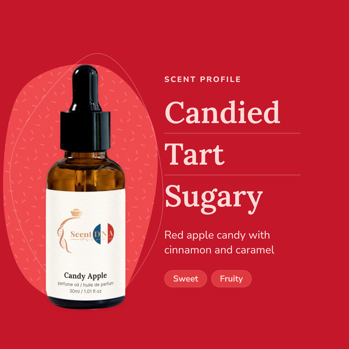 Candy Apple Perfume Oil scent profile: candied, tart, sugary. Red apple candy with cinnamon and caramel