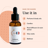 Cardamom Perfume Oil uses: perfume & body oils, candles, reed diffusers & room sprays, wax melts, bakhoor
