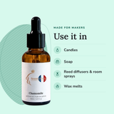 Chamomile Perfume Oil uses: candles, soap, reed diffusers & room sprays, wax melts