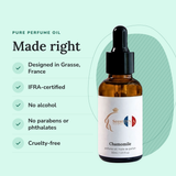 Chamomile Perfume Oil: designed in Grasse, IFRA-certified, no alcohol, no parabens or phthalates, cruelty-free