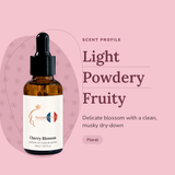 Cherry Blossom Perfume Oil scent profile: light, powdery, fruity. Delicate blossom with a clean, musky dry-down