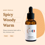 Cinnamon Perfume Oil scent profile: spicy, woody, warm. Sharp cinnamon bark with a dry, resinous core
