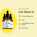 Citrus Perfume Oil Bundle uses, for every oil in it: perfume & body oils, soap, reed diffusers & room sprays, wax melts
