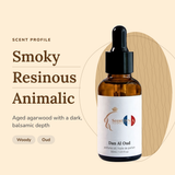 Dan Al Oud Perfume Oil scent profile: smoky, resinous, animalic. Aged agarwood with a dark, balsamic depth