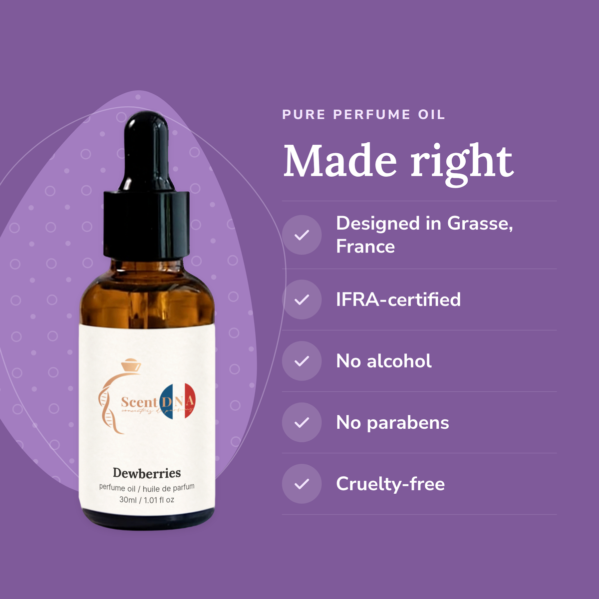Dewberries Perfume Oil: designed in Grasse, IFRA-certified, no alcohol, no parabens, cruelty-free