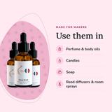 Floral Perfume Oil Bundle uses, for every oil in it: perfume & body oils, candles, soap, reed diffusers & room sprays