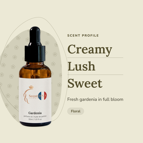 Gardenia Perfume Oil scent profile: creamy, lush, sweet. Fresh gardenia in full bloom