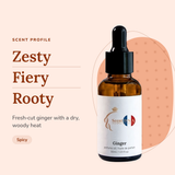 Ginger Perfume Oil scent profile: zesty, fiery, rooty. Fresh-cut ginger with a dry, woody heat