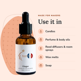 Ginger Perfume Oil uses: candles, perfume & body oils, reed diffusers & room sprays, wax melts, soap