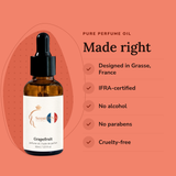 Grapefruit Perfume Oil: designed in Grasse, IFRA-certified, no alcohol, no parabens, cruelty-free