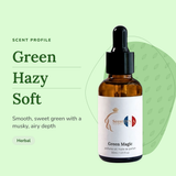 Green Magic Perfume Oil scent profile: green, hazy, soft. Smooth, sweet green with a musky, airy depth