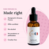 Gulf Orchid Perfume Oil: designed in Grasse, IFRA-certified, no alcohol, no parabens or phthalates, cruelty-free