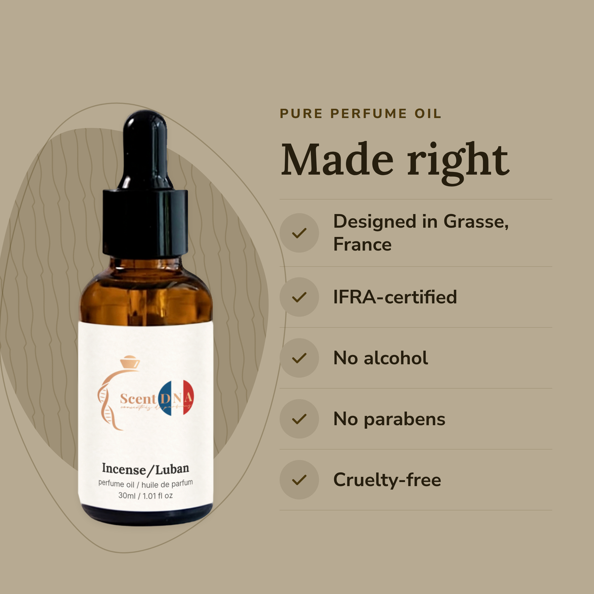 Incense/Luban Perfume Oil: designed in Grasse, IFRA-certified, no alcohol, no parabens, cruelty-free