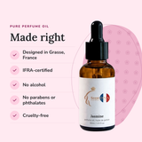 Jasmine Perfume Oil: designed in Grasse, IFRA-certified, no alcohol, no parabens or phthalates, cruelty-free