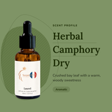 Laurel Perfume Oil scent profile: herbal, camphory, dry. Crushed bay leaf with a warm, woody sweetness