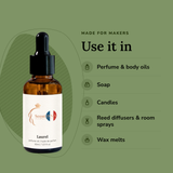 Laurel Perfume Oil uses: perfume & body oils, soap, candles, reed diffusers & room sprays, wax melts