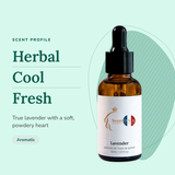 Lavender Perfume Oil scent profile: herbal, cool, fresh. True lavender with a soft, powdery heart