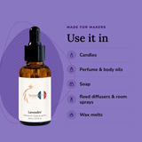 Lavender Perfume Oil uses: candles, perfume & body oils, soap, reed diffusers & room sprays, wax melts