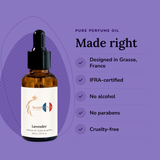 Lavender Perfume Oil: designed in Grasse, IFRA-certified, no alcohol, no parabens, cruelty-free