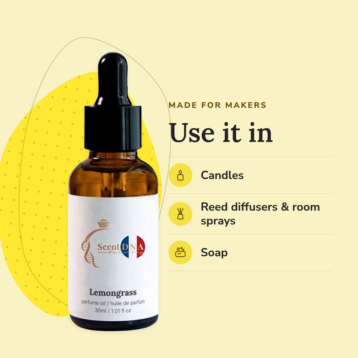 Lemongrass Perfume Oil uses: candles, reed diffusers & room sprays, soap
