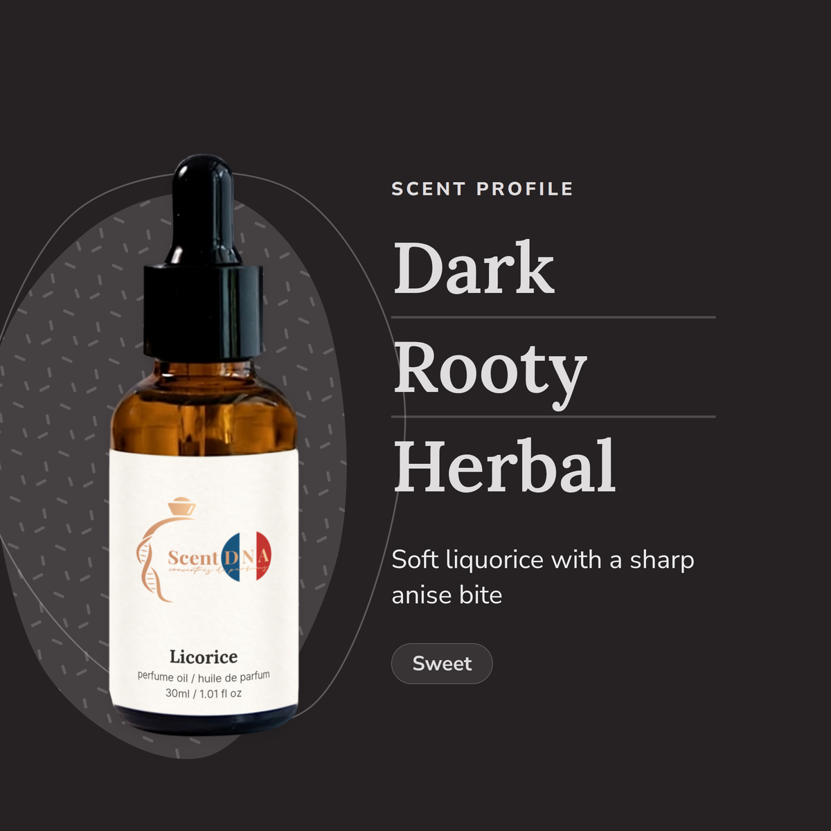 Licorice Perfume Oil scent profile: dark, rooty, herbal. Soft liquorice with a sharp anise bite