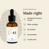 Lily Perfume Oil: designed in Grasse, IFRA-certified, no alcohol, no parabens, cruelty-free