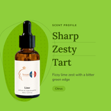 Lime Perfume Oil scent profile: sharp, zesty, tart. Fizzy lime zest with a bitter green edge