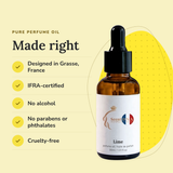 Lime Perfume Oil: designed in Grasse, IFRA-certified, no alcohol, no parabens or phthalates, cruelty-free