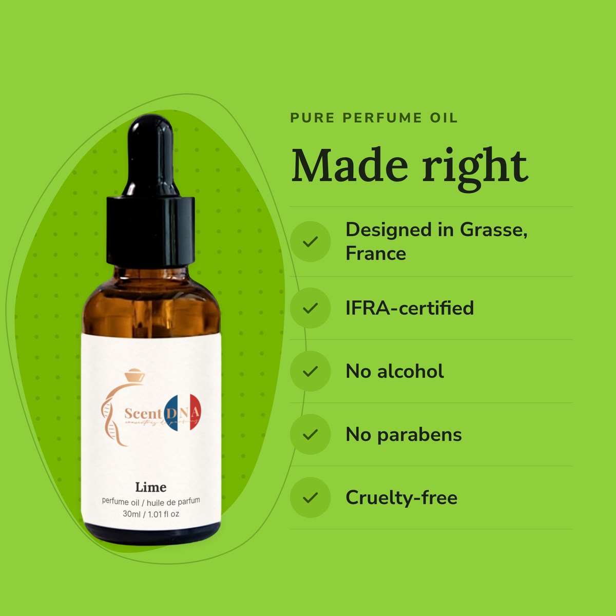 Lime Perfume Oil: designed in Grasse, IFRA-certified, no alcohol, no parabens, cruelty-free