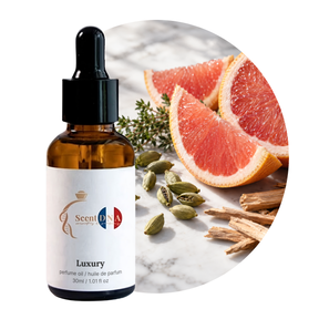 Luxury Perfume Oil, 30ml amber dropper bottle, with pink grapefruit, cardamom, thyme and sandalwood