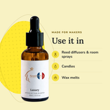 Luxury Perfume Oil uses: reed diffusers & room sprays, candles, wax melts