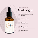 Magnolia Perfume Oil: designed in Grasse, IFRA-certified, no alcohol, no parabens, cruelty-free