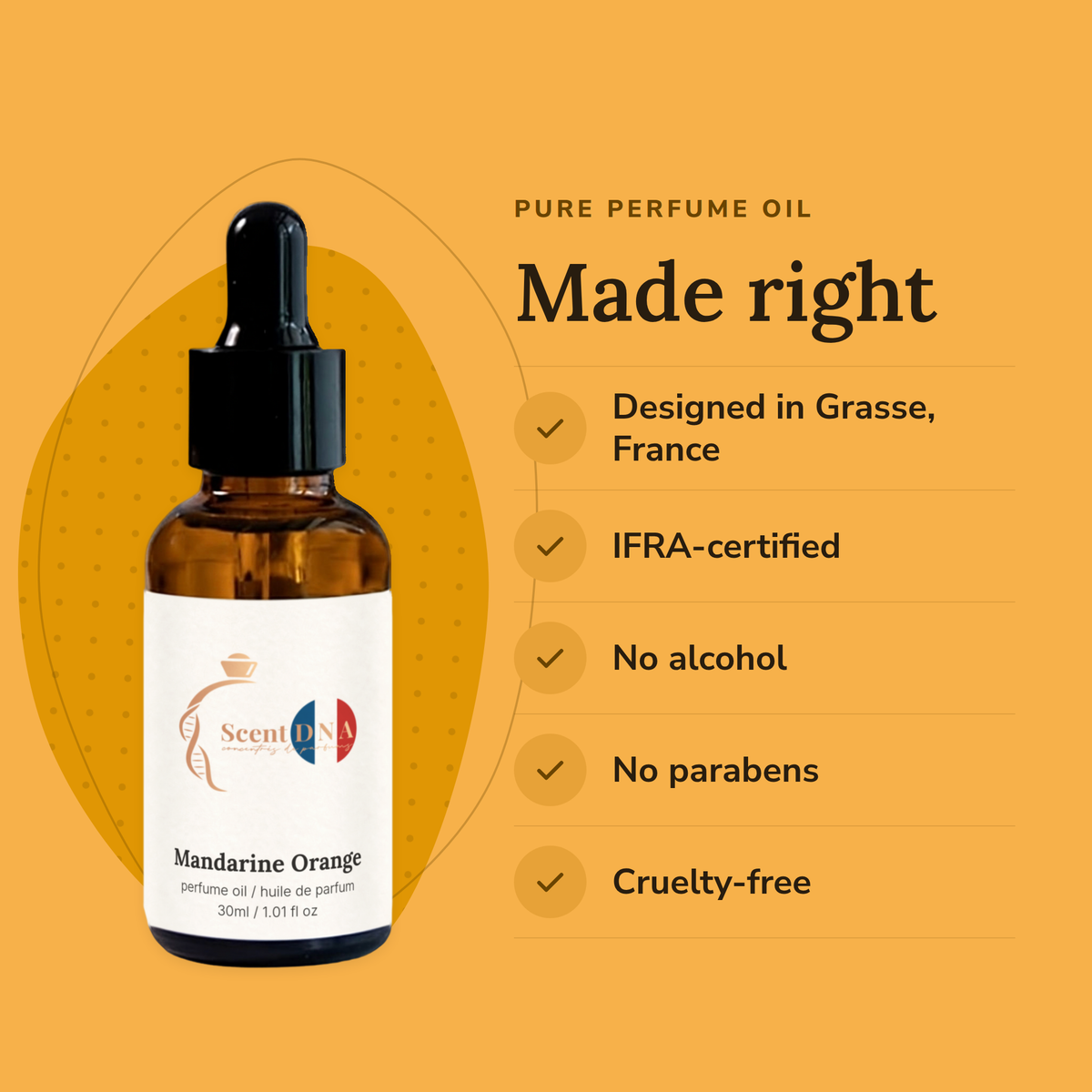 Mandarine Orange Perfume Oil: designed in Grasse, IFRA-certified, no alcohol, no parabens, cruelty-free