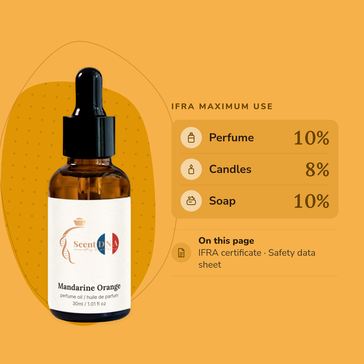 Mandarine Orange Perfume Oil IFRA maximums: perfume 10%, candles 8%, soap 10%